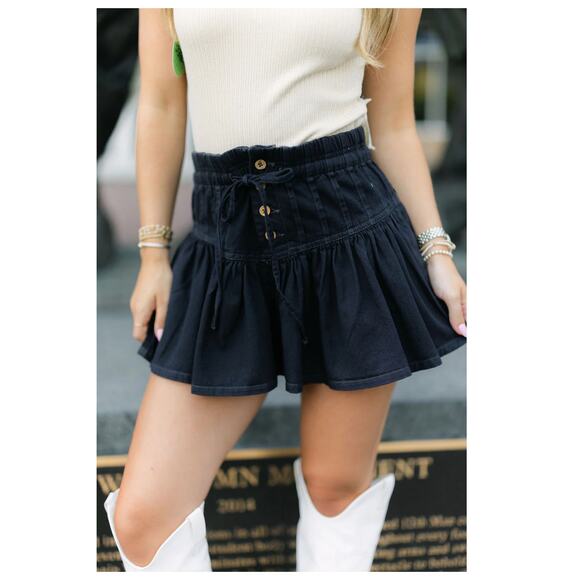 Free People Roselle Drawstring Denim Miniskirt Size Large - Picture 2 of 11